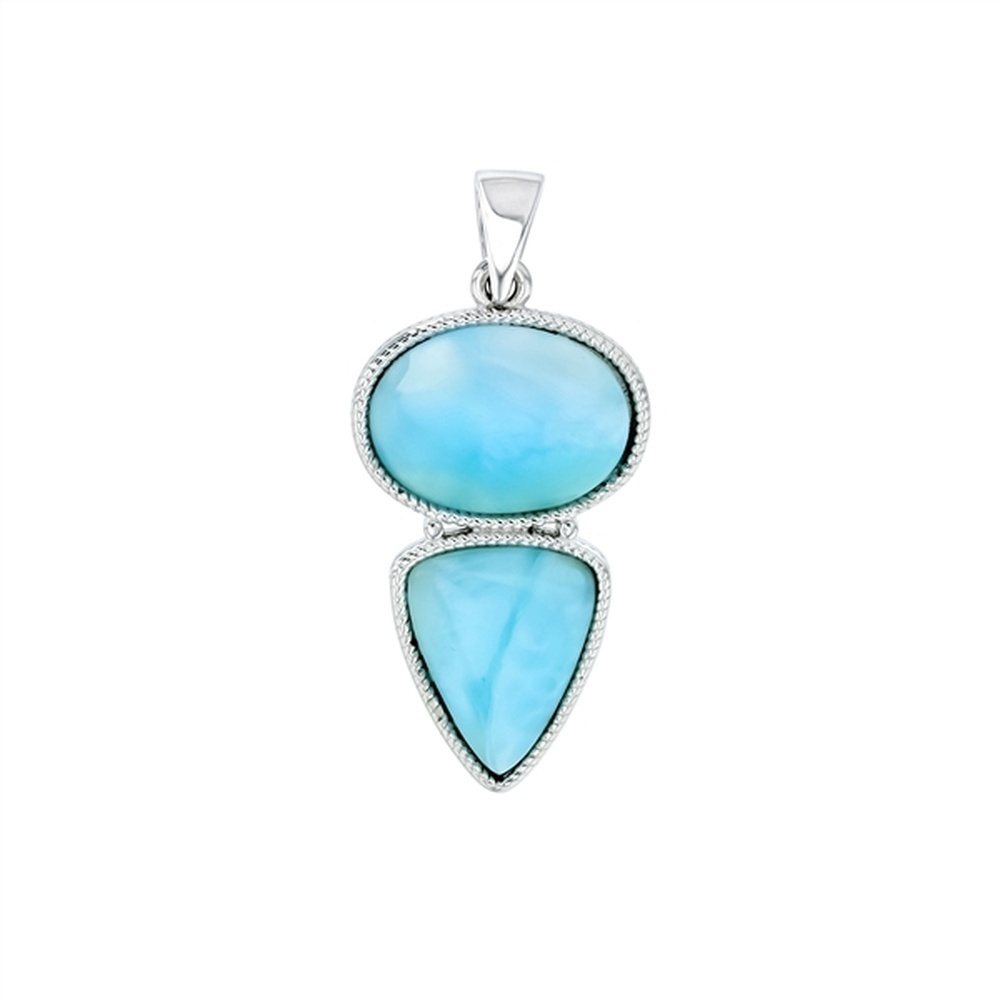 925 Sterling  Silver Larimar Multi Shapes w Rope Border Pendant  3.5 gm